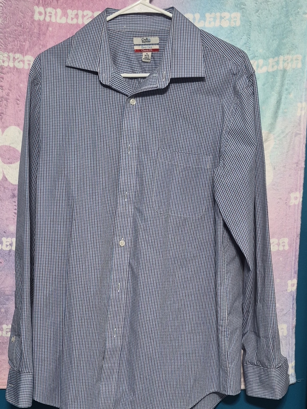 croft & barrow Blue and White Micro-Check Dress Shirt